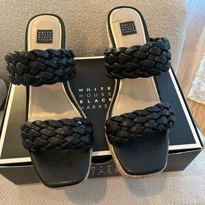 White House Black Market Black Braided Double-Strap Slide Mules